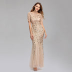 Summer Autumn Banquet Host Slim Mesh Sequ Evening Dress Fishtail Dress for Women