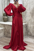 Vestidos de Noite Elegantes e Formais, Com Decote em V e Dobra Sólida (3 Cores)