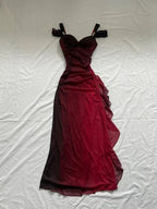 Robe longue de bal en mousseline rouge dégradé brillant Robe de soirée Y7489