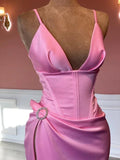 Elegantes rosa ärmelloses Abendkleid mit Spaghettiträgern Rosa Festkleid Y817