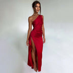 Abito Donna Abbigliamento Femminile Sexy Monospalla Aderente con Spacco Lungo Maxi Senza Schieniero Abito da Sera per Donna