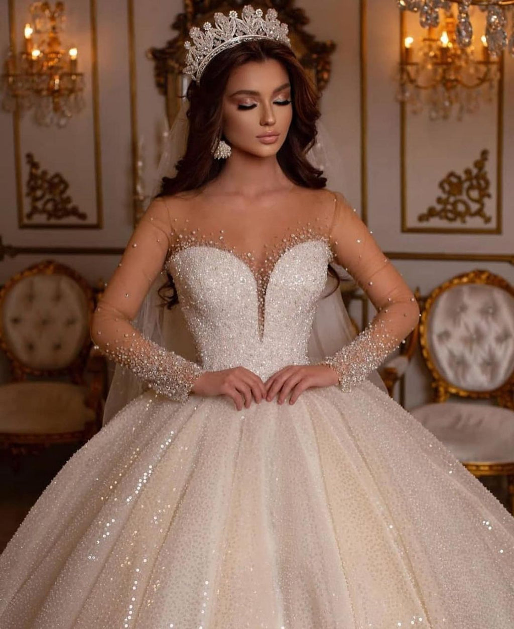 Sexy Long Sweetheart Ball Gown Wedding Dress With Sleeves