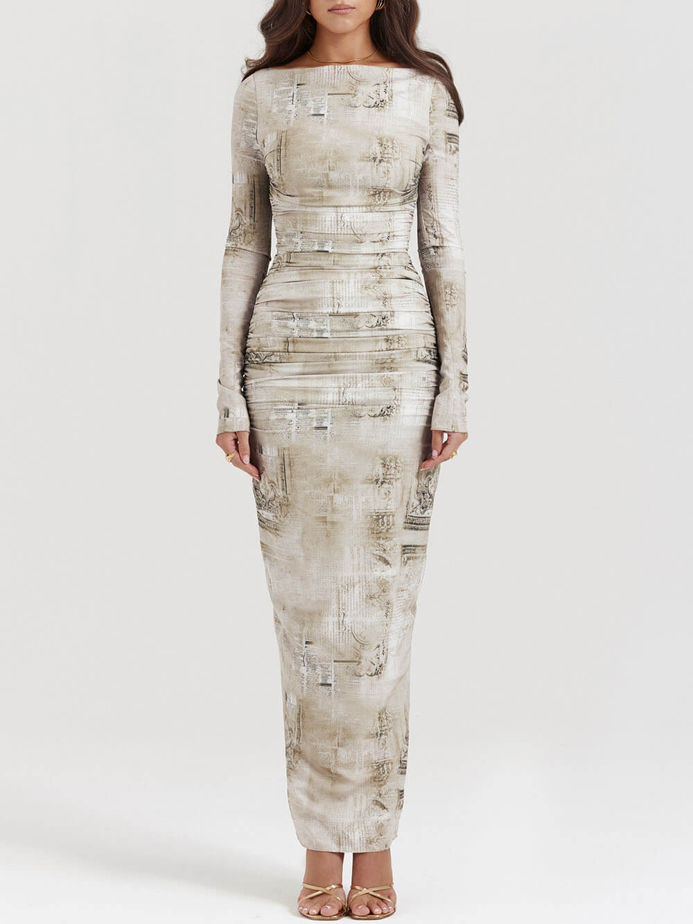 Imprimé vert sauge pâle robe maxi