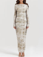 Imprimé vert sauge pâle robe maxi