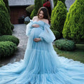 Saia de gaze, barriga grande, vestido para fotografia, costura fofa de tamanho grande, vestido de noite para grávida, vestido de saia ampla com mangas 6138#