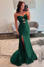 Strapless Mermaid Prom Dress With Sequins And Split Long Gown