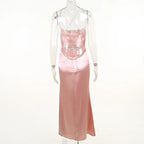 Vestido largo de fiesta rosa sirena sexy, vestido de noche rosa sin espalda Y1933