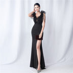 Schwerindustrie Organza Hochzeitsessen Jahrestreffen Satin Abendkleid 