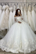 Chic Long Sleeves Off The Shoulder Ball Gown Wedding Dress With Appliques