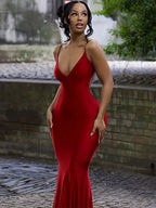 TARUXY Vestito Bodycon Senza Schienale per Donne 2023 Scollatura a V Profonda Abito Midi Sensuale Abito da Sera con Temperamento per Signorine Estate