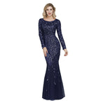 Primavera multi-cor manga longa em torno do pescoço fishtail banquete vestido de noite para mulher