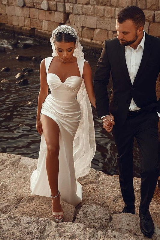 Sweetheart White Mermaid Wedding Dress With Split Detail