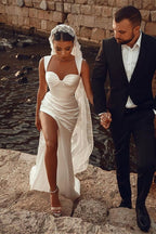 Sweetheart White Mermaid Wedding Dress With Split Detail
