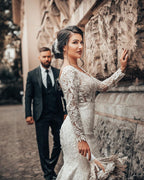 Bridal Lace Mermaid Wedding Dress With Long Sleeves On Sale