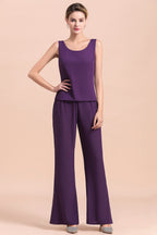 BMbridal Affordable Straps Beading Grape Chiffon Mother of Bride Jumpsuit Online with Wrap