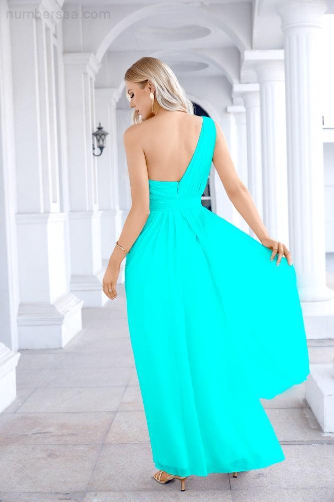 Ladies Chiffon One Shoulder Bridesmaid Evening Dress Wedding Party Evening Dress 28133