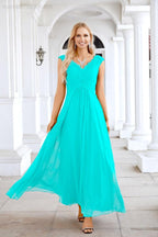 Ladies Chiffon V Neck Sleeveless Floor Length Bridesmaid Evening Dress Wedding Party Evening Dress 28126