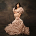 Chic Maternity Tulle Gown Maternity Dress Champagne Tulle Maternity Dresses for Photo Shoot Robe Pregnant Women Formal G