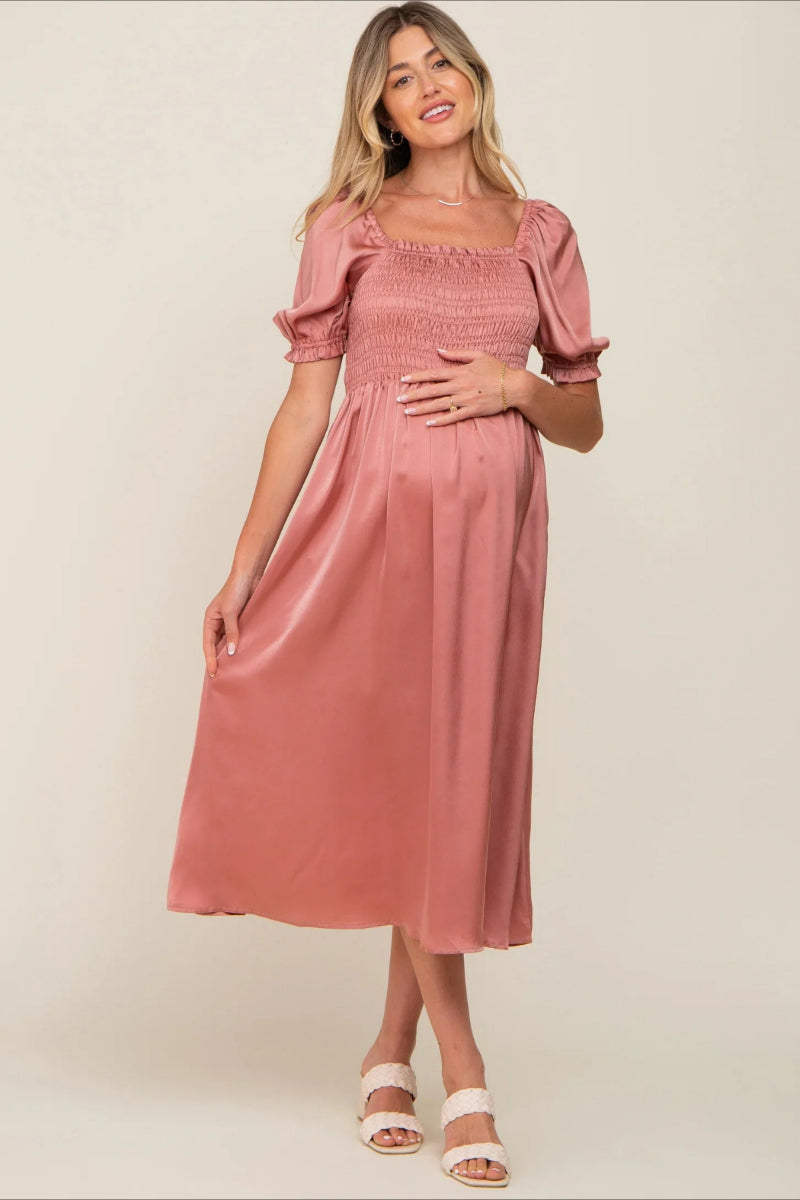 6107#Robe de maternité à manches courtes bouffantes pour fête prénatale