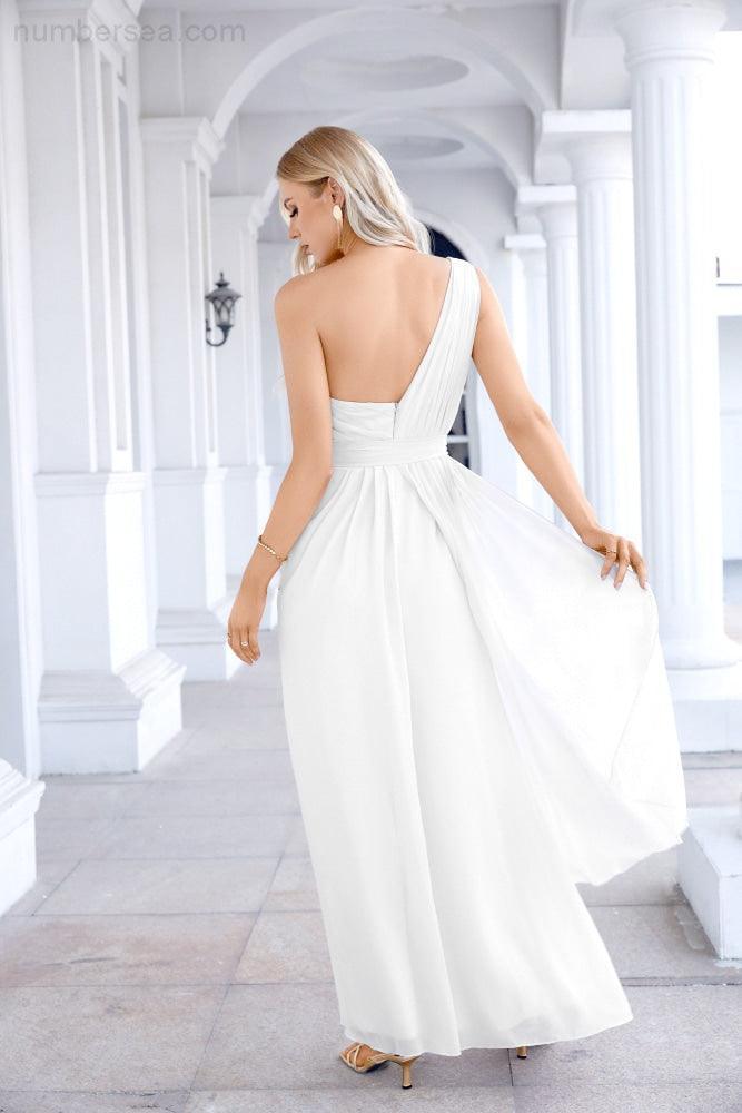 Ladies Chiffon One Shoulder Bridesmaid Evening Dress Wedding Party Evening Dress 28133