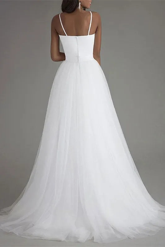 Elegant Tulle Spaghetti Straps Sleeveless Wedding Dress