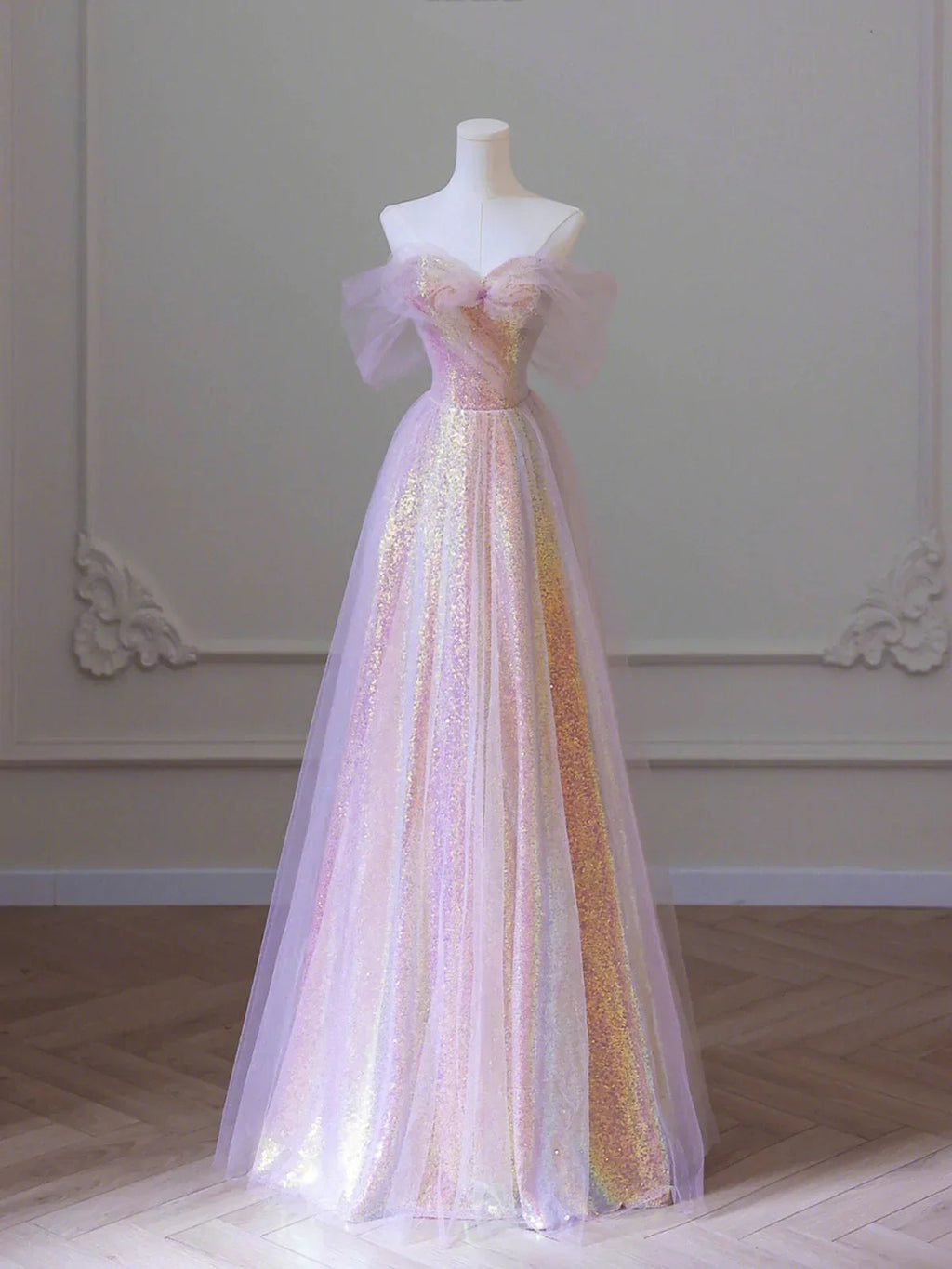 Robe de bal longue en tulle brillant à sequins, robe de soirée évasée décolletée Y1416