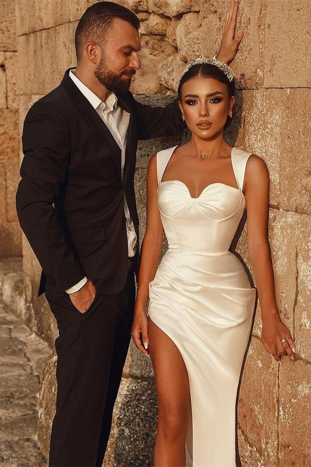 Sweetheart White Mermaid Wedding Dress With Split Detail