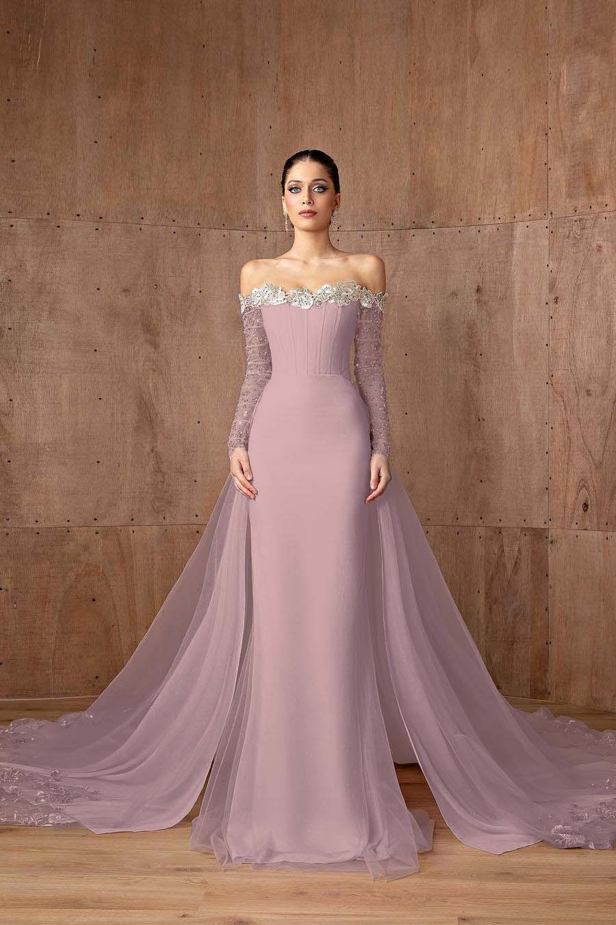 Strapless Mermaid Prom Dress With Appliques Long Sleeves Formal Gown