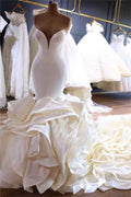 Mermaid Sleeveless Deep V Neck Taffeta Rose Wedding Dress