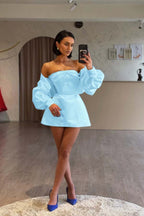 Spaghetti Strap Long Sleeves A Line Prom Dress With Beading