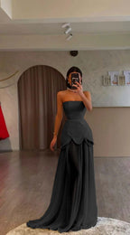 White Strapless Pleated Beaded Long Prom Dress With Custom Colors And Sizes