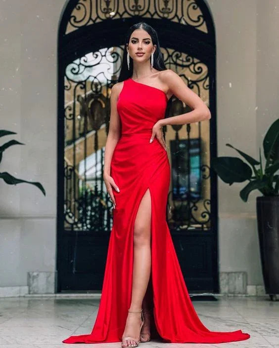 فستان سهرة حورية البحر بسيط أحمر مع فتحة فستان سهرة أحمر Y5714