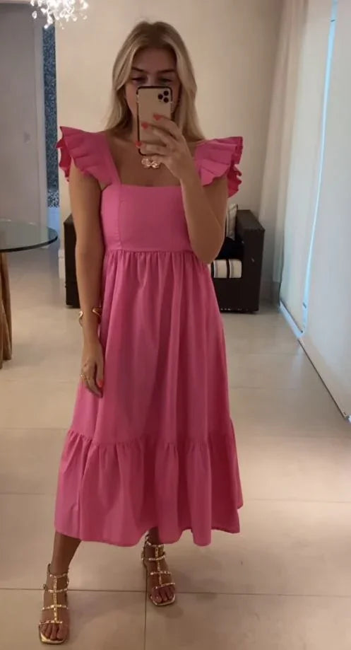 Vestido de noche rosa elegante en línea A Vestido rosa para vacaciones Y5278