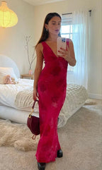 Vestido de noite elegante com decote em V profundo e estampa floral Vestido de baile Y4548