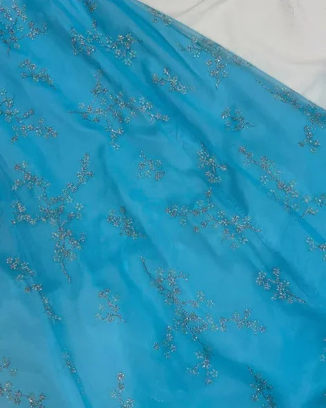 فستان سهرة أزرق لامع بدون أكتاف مزين بالترتر بقصة على شكل حرف أ للمناسبات Y8140