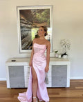 Chic Pink Strapless Prom Dress Glam Pink Evening Dress with Split Pageant Dress Y1986