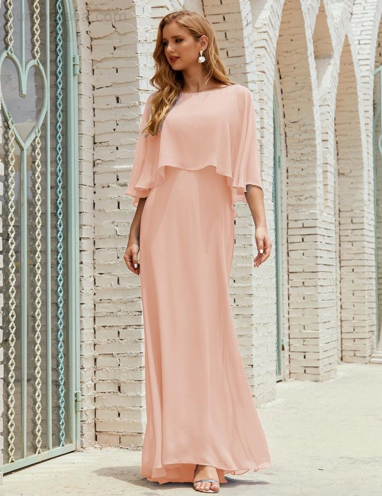 Bridesmaid Dress Women Long Sleeve V-Neck Chiffon Formal Wedding Party Dress 28018