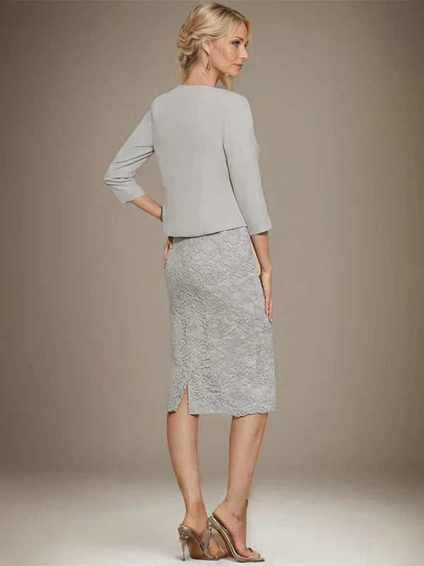 Sheath/Column Scoop Knee-Length Chiffon Lace Mother of the Bride Dress With Beading