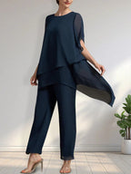 Macacão/Conjunto de Calças Separado com Decote Redondo e Comprimento até ao Tornozelo em Chiffon Vestido para a Mãe da Noiva