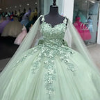 Vestidos Verde Menta para Quinceanera com Flores 3D Vestido de Baile Concurso Festa Doce 15 Anos Y4481
