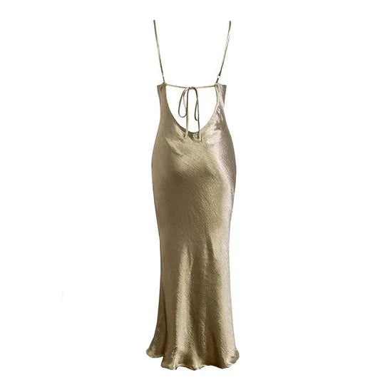 Robe de soirée élégante à fines bretelles spaghetti, dos nu, robe de cérémonie formelle, robe de soirée sexy Y410