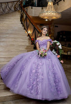 Vestido de baile roxo com aplicações de tule e decote ombro a ombro, vestido para os 16 anos Y5472