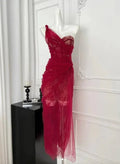 Vestido de Baile em Renda de Tule Borgonha Bonito Vestido de Noite Y8506