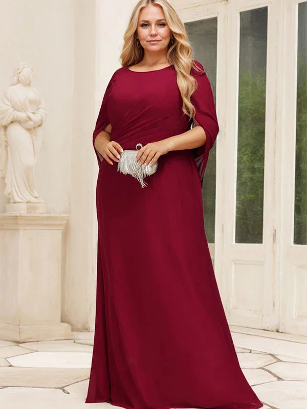 Vestido de Mãe da Noiva em Chiffon com Decote Barco, Corte Trompete/Sereia e Comprimento até ao Chão, com Pregas