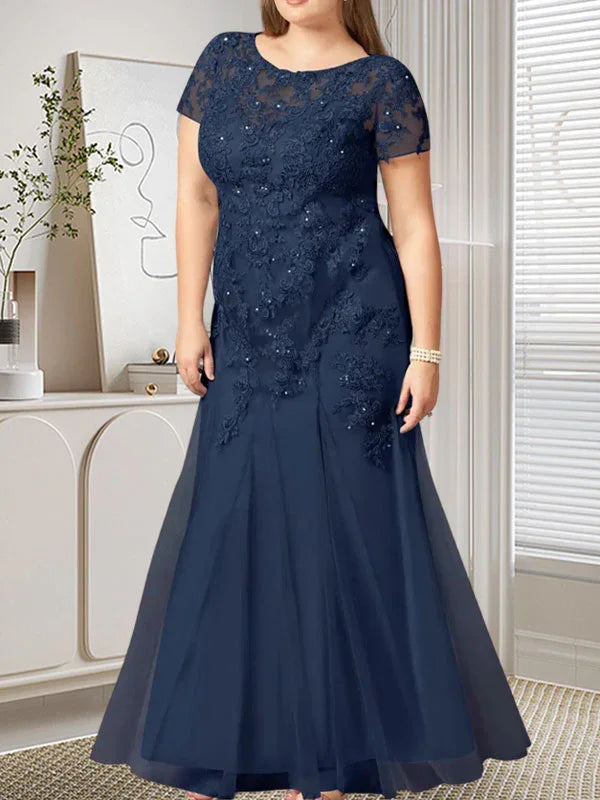 Abito in tulle con scollo a sirena e paillettes blu marina scuro