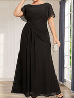 A-line Scoop Ankle-Length Chiffon Mother of the Bride Dress With Beading Pleated
