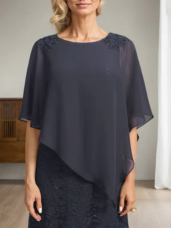 Etui/Säulenförmiges Bodenlanges Kleid aus Chiffon und Spitze für die Brautmutter mit Paillettenperlenstickerei