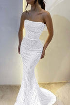 Chic Strapless Long Mermaid Prom Dress With Sequins Custom Colors And Sizes