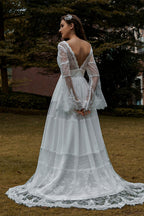 Long Sleeve Lace Boho Wedding Dress For Romantic Vintage Charm