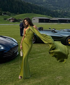 Robe de fête verte à dos nu élégante Robe longue de bal Robe de soirée Y7496
